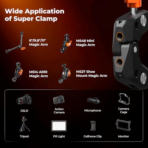 Image of K&F CONCEPT 2 Pack Camera Mount Clamp, Super Crab Clamp with 1 /4 inch Thread Holes for Round Pipe Flat Surface, Monitors, LED Lights, and Other Photographic Accessories