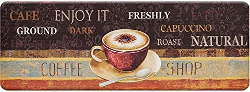 EVERGRACE Kitchen Floor Mat 17 x 47 inch, Coffee Theme Anti-Fatigue Chef Mat Kitchen Rug Waterproof Foam Cushioned Floor Rug