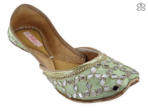 Image of Fulkari Women's Mirror Genuine Soft Leather Juttis | Bite and Pinch Free Jutis | Ladies Punjabi Jutti | Wedding Flat Stylish Mojari | Phulkari Ethnic Flats For Girls |