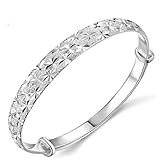 Silver Bracelet For Women 925 Silver - Silver Bangles Fashion Cuff Bangle Chain Bracelets Adjustable Shiny Bracelet Ladies Jewelry Gift Mother's Day Birthday Gifts for Women Mom Wife