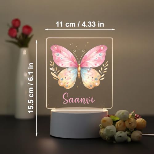 Image of SNAPTRAP LED Name Light Customized for Kids | Personalized Acrylic Night Lamp with Custom Name | Cute Animal, Rainbow, Butterfly & Teddy Themes | USB Powered Nursery Night Light Gift (Butterfly Magic)