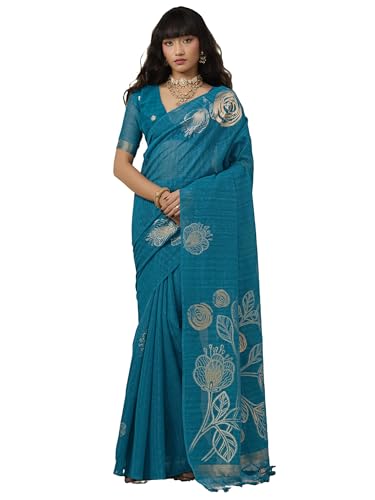 Image of AKHILAM Women's Kanjivaram Pure Silk Floral Printed Saree With Unstitched Blouse Piece
