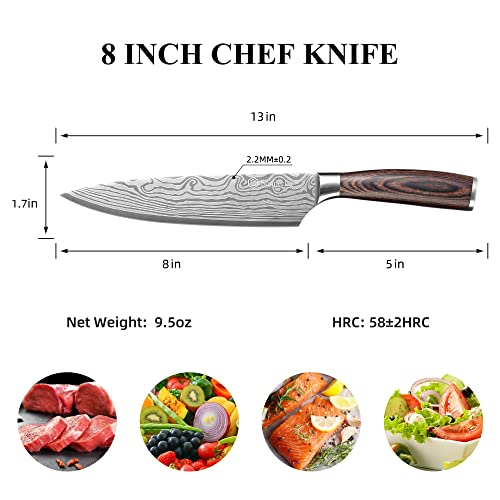 Sunnecko Kitchen Chef Knife 8 Inch, Sharp Chef Knife With Sheath, High Carbon Steel Chefs Knife Wooden Handle For Home Cooking Meat Cutting #TOP5