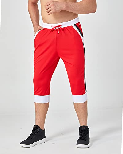 Faskunoie Men's Shorts 3/4 Breathable Mesh Swim Briefs Long Jogger Shorts With Pockets Deep Gray #TOP4