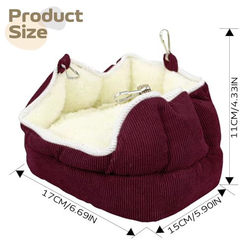 Image of QBLEEV Bird Nest House Winter Warm Bird Bed for Cage Hanging Bird Hammock Soft Plush Snuggle Hut Tent, Parrot Cage Accessories Birds Hideaway Sleeping Bed (Red, Large)