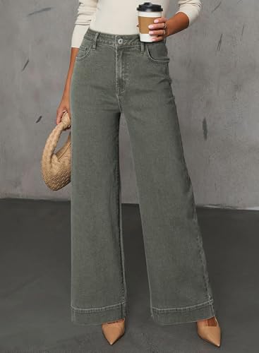 Image of Dokotoo Women's Casual High Waisted Jeans Stretch Wide Leg Loose Denim Pant