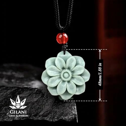 Gilani Gems & Jewelry Natural Jade Pendant Necklace, Daisy Flower Hand-Carved on AAA+ Quality Jade, Unisex Floral Necklace, Symbolizes Innocence and Loyalty4