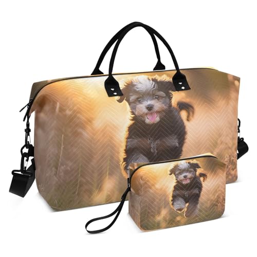 Large Travel Duffel Bag, Dog and Sunshine Sports Tote Gym Bag, Shoulder Weekender Overnight Bag for Women Men, Carry On Luggage with Toiletry Bag