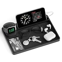 Valet Tray & Charger Stand - Nightstand Organizer, Desk Drawer Organizer Tray Compatible with All Apple Watch Series (1-10, Ultra, Ultra2, SE, SE2), for Jewelries, Watch, Key, Wallet, Phone,Black