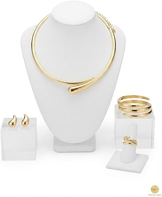 Modern Tasar ml  Alt n Rengi 4l  Tak  Seti Choker Kolye, Bileklik, Y z k, K pe