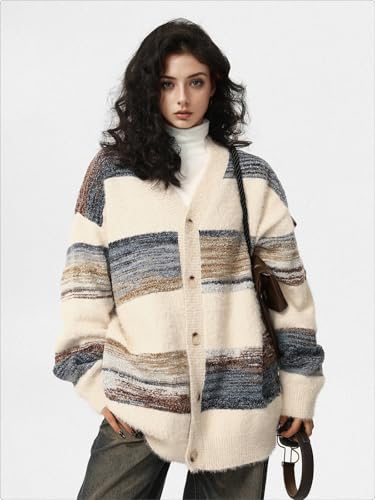 Silent Vortex Men's Women's Oversized Striped Cardigan Sweater Long Sleeve Button Down Vintage Knit Cardigans3