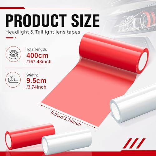 Image of Patelai 2 Rolls 13.12 ft X 3.74 Inches Self Adhesive Repair Light Tape Auto Tail Light Fog Lights Headlight Lens Tint Tape (Red, Clear)