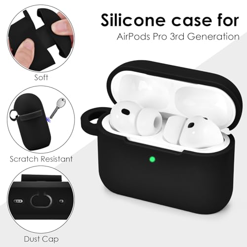 Image of Filoto for AirPods Pro 3 Case (2025), Soft Silicone Protective Case Cover Compatible with Apple AirPods Pro 3rd Generation with Beaded Bracelet Keychain Accessories for Women Black