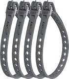 Fixplus Strap 4er-Pack Nano Slim Fit - Zurrgurt Zum Sichern, Befestigen, Bündeln und Festzurren, aus Spezialkunststoff mit Aluminiumschnalle 40cm x 1,2cm (dunkelgrau)