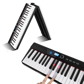 Coolmusic Folding Piano Keyboard 88 Keys, Portable Electric Keyboard with MIDI, Full Size Digital Piano, Wood Grain, Semi-Weighted, Rechargeable, with Storage Bag for Beginner - Les Beatles, Paul McCartney, John Lennon, RIngo Starr, George Harrison