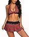 wearella Women Sexy Schoolgirl Costume Lingerie Set Halter Bra Top and Mini Skirt Outfits Lingerie Set Wine Red S