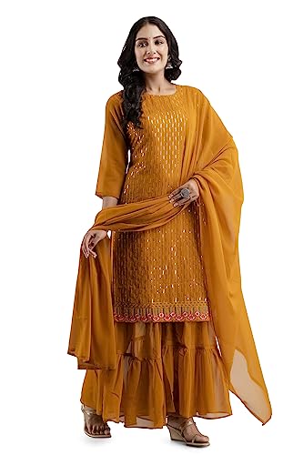 Image of RATNAVALI Women's Georgette Sharara Suit for Women | Embroidery Work Kurta with Sharara | Readymade Sharara Suits for Women