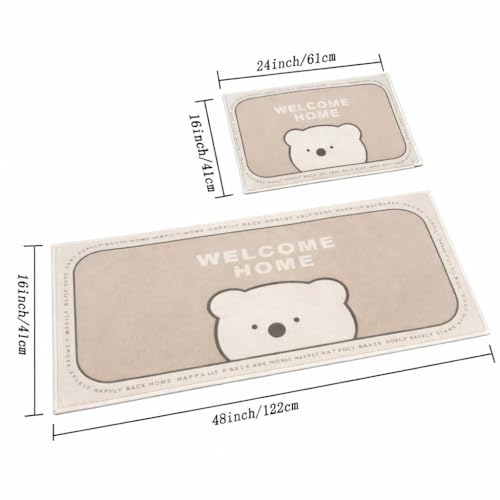 Image of HomeCloud Kitchen Rectangular Mat: Premium Anti-Slip, Soft, Washable, Designer Printed Mat for Floors, Kitchens, and Rooms - (6mm Thick, 41x122 cm and 41x61cm) (Welcome Home Beige)