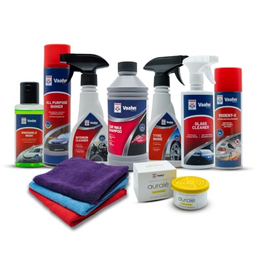 Image of HP Vaahn Ultimate Car Care Kit | 9-in-1 Complete Car Detailing Kit with Car Shampoo | Glass Cleaner | Windshield Wash | Tyre Shine | Interior Cleaner | Air Freshener & 3 Microfiber Cloths