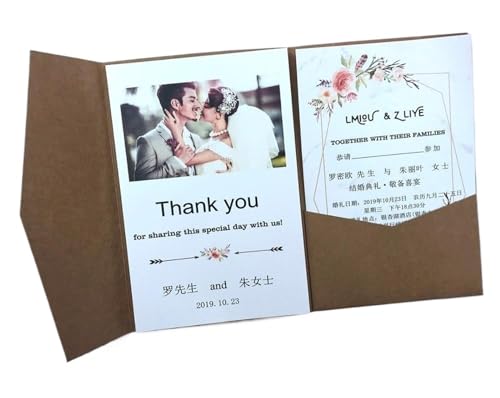Invitaciones de boda cortadas con láser, 50 tarjetas tríptico en color kraft con bolsillos