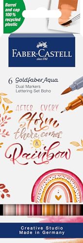 Faber-Castell 164518 - Goldfaber Aqua Dual Marker, Boho, Con Punta A Pennello E Punta Fineliner, Confezione Da 6