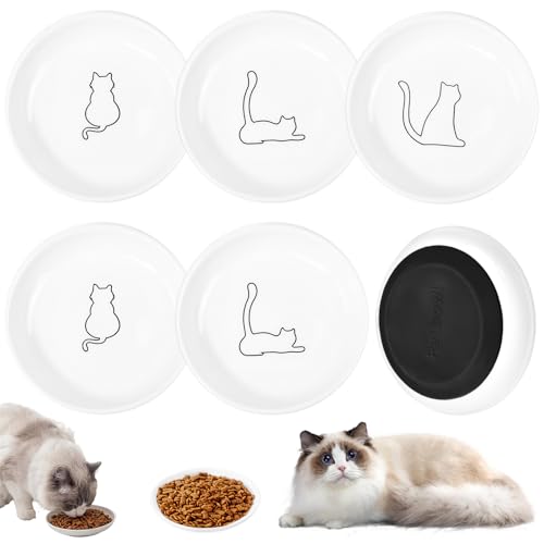 BRRDAQU 6 Pièces Gamelles en Céramique pour Chat, Gamelle Eau Chat avec Base en Caoutchouc Antidérapant Gamelles Plates en Céramique Bols de Nourriture...