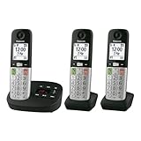 Panasonic KX-TGU433EB Digital Cordless Landline Phone with Answering Machine, Base Unit & 3 Handsets, 2.1” (5.3 cm) LCD Display, Fav Call, Torchlight, Hearing Aid Compatible, Black & Silver