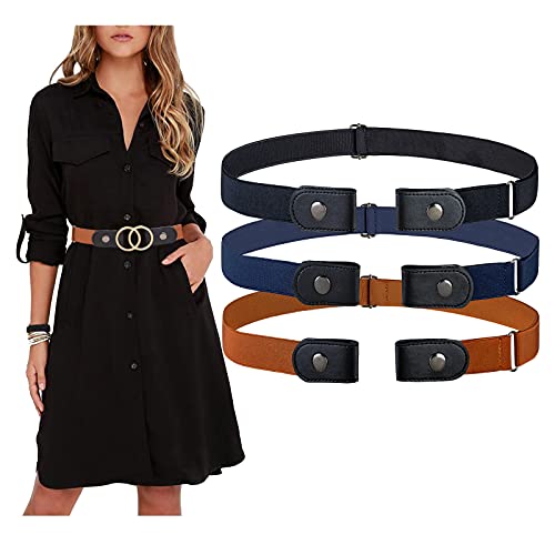 MSTOKIN No Buckle Stretch Belt Invisible Elastic Buckleless belts for Jeans Double O Ring Belt for Waist Dress Pack of 4,2 (black navy blue coffee)