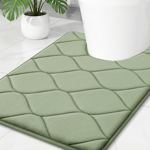 Image of Smiry Memory Foam U-Shaped Toilet Mat 24x20, Soft Absorbent Toilet Rugs | Sage Green, Plush Quick Dry and Machine Washable Cushion Contour Rug for Toilet, Shower, Tub & Home Decor
