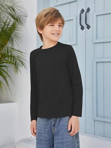 Image of Boys Long Sleeve Shirt Crewneck Solid Color Casual Top with Chest Pocket for Kids 5-14 Years