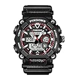 PINDOWS Sportuhr FüR Herren Analog Digita, Led Hintergrundbeleuchtung Wasserdicht Elektronische Armbanduhr, Multifunction Analog Quarz Dual Display Chronograph,Rot