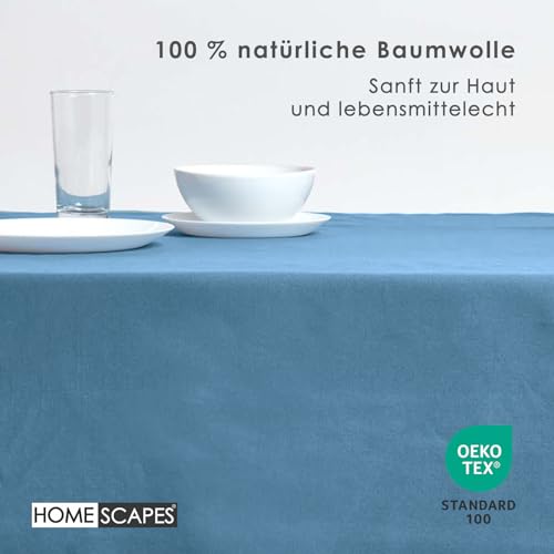 Homescapes Blaue Tischdecke mit Hohlsaum aus 100% Baumwolle 137x137 cm, Tischtuch quadratisch, waschbar & pflegeleicht – Ansicht 3
