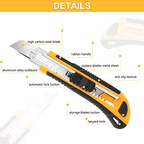 Diyself 3Pcs Box Cutter Retractable, Heavy Duty Utility Knife With Extra 6Pcs Blades, 18Mm Wide Blades Box Opener, Cutter Knife For Women, Box Cutters For Carton, Cardboard, Box Knife For Office, Work #TOP2