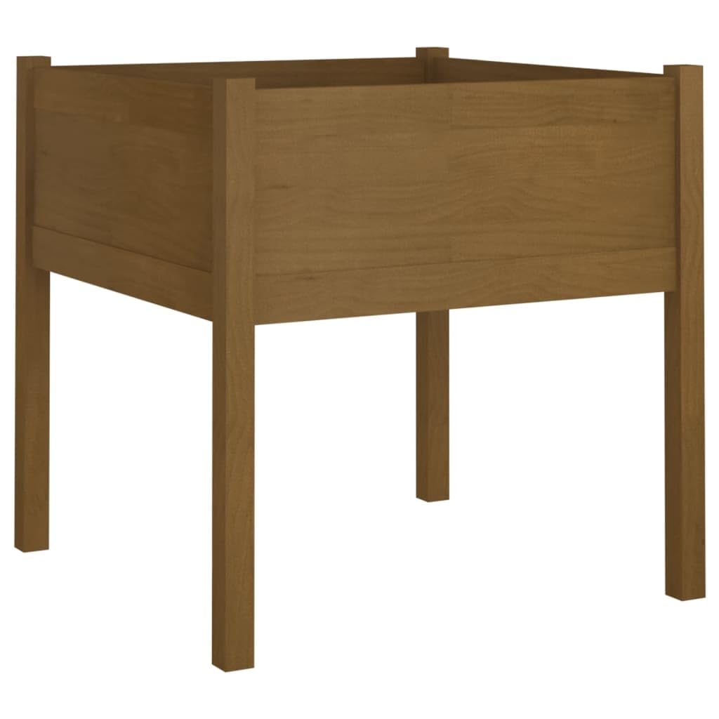 Macetero marrón miel para plantas exterior para jardín, terraza, 70 x 70 x 70 cm, madera maciza de pino