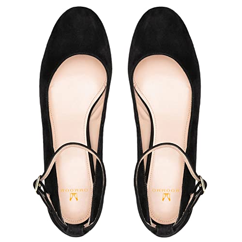 MOOMMO Women Low Chunky Block Heels Sandals Pumps Ankle Strap Round Closed Toe Dress Shoes 2" Heels Patent Suede Classic Formal Mid Heels Wedding Office Work Dance Shoe Dressy Comfort 4-11 M US3