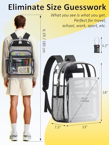 Image of Clear Backpack for School, Heavy Duty Clear Bookbag With a TSA Lock | 18 inch large clear bag, Durable PVC, For boys /girls /men /women /teens /adult, Ideal for work /sport /travel /daily life