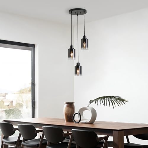 Image of 3-Light Black Pendant Lighting, Adjustable Modern Pendant Lights for Kitchen Island, Industrial Cluster Hanging Lights for Dining Table Hallway Bedroom Living Room