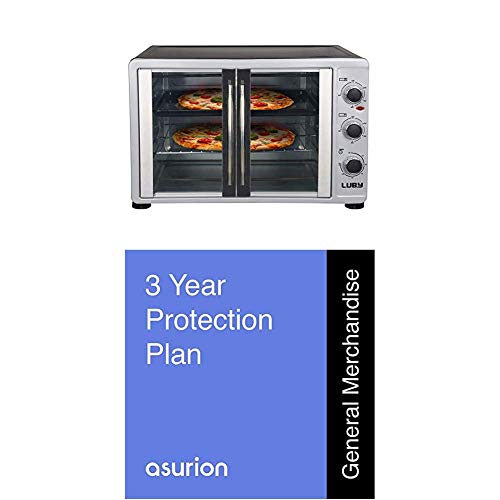 BUNDLE Luby Extra Large Toaster Oven, 18 Slices, 14'' pizza, 20lb Turkey, Silver, Stainless Steel + Asurion 3-year Warranty