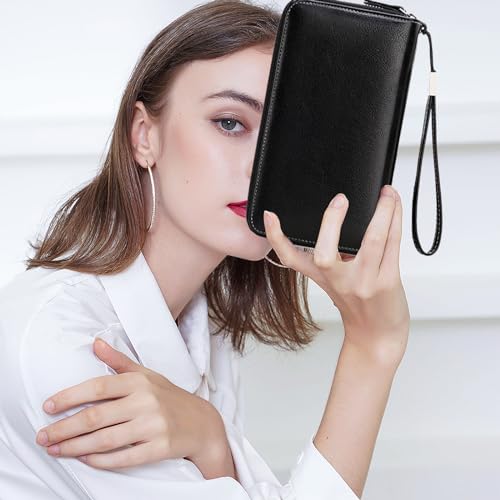 Women's Genuine Leather Crossbody Wallet with Double Zipper Phone Purse and Shoulder Strap3