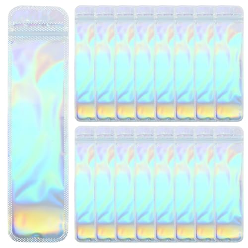 Holografische Stiftebeutel, schmal, transparent, Pergaminbeutel, Schmuckfolie, Druckverschluss, wiederverschließbar, Zellophan, Versiegelung, Cellophan, Stifte, kleine Süßigkeiten, 100 Stück