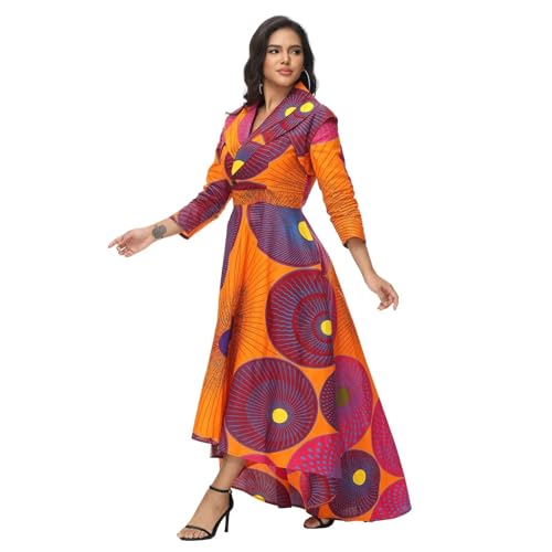 Image of African Dresses for Women A-line Floor-Length Dress Traditional Ankara Kente Print Evening Dress