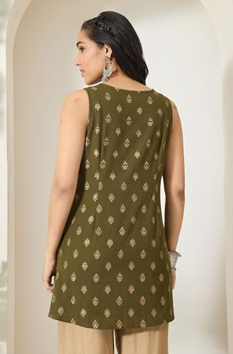Tunique trapèze pour femme lin vert olive vêtement ethnique confortable - 3