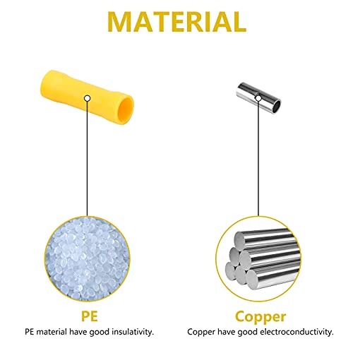 120pcs Butt Splice Crimp Connectors, Vinyl-Insulated Butt Splice, (12-10) AWG Insulated Electrical Wire Crimp Connectors, Butt Splice Terminals, 12-10 Gauge Yellow Butt Connectors