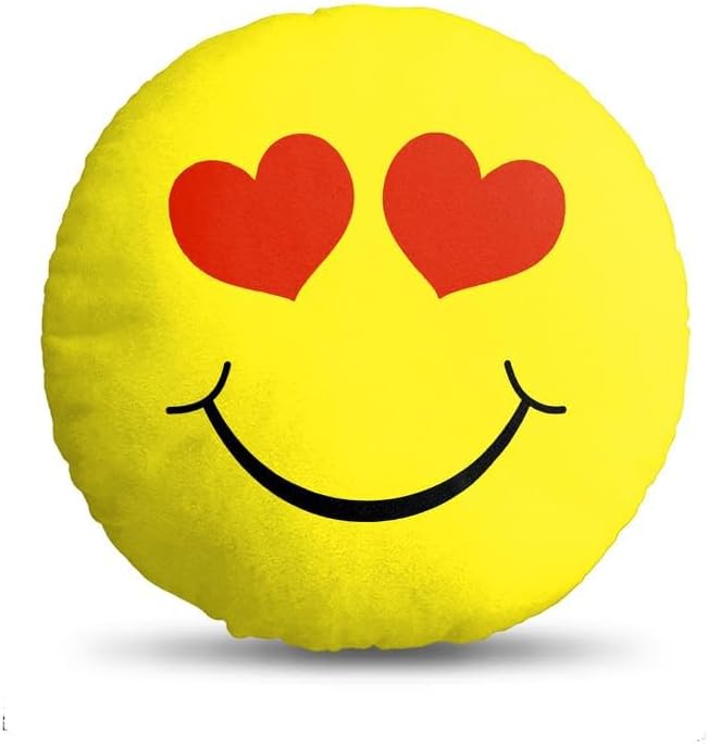 ANSHIKA Zone Yellow, Heart Eyes Smiley Face, Soft Plush, Velvet Soft Plush Smiley Cushion Gift for Friends, Boyfriend, Girlfriend, BFF Gifts, 30 X 30 Cm Pack of (1)