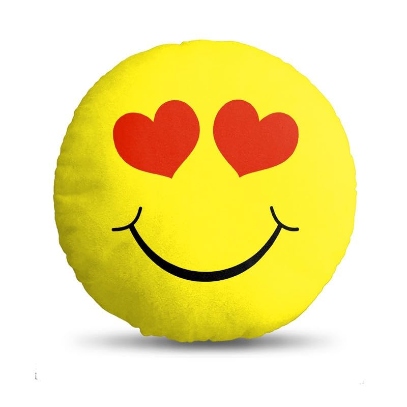 ANSHIKA Zone Yellow, Heart Eyes Smiley Face, Soft Plush, Velvet Soft Plush Smiley Cushion Gift for Friends, Boyfriend, Girlfriend, BFF Gifts, 30 X 30 Cm Pack of (1)