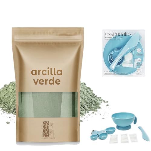 Arcilla Verde Antiinflamatoria en Polvo para la Cara - ESSENCIALES 500g - Kit mascarilla, purifica y regenera tu piel
