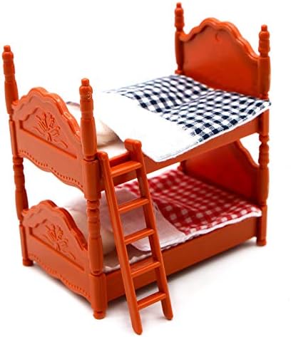 AQUEENLY Doll Bunk Bed Dollhouse Miniature Bed Furniture Accessory