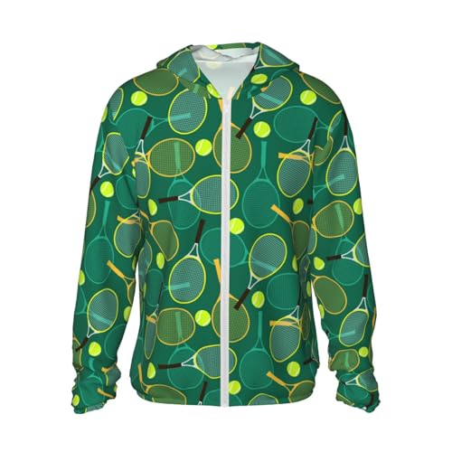 Sudadera con capucha y cierre para hombres y mujeres, raquetas de tenis y pelotas de manga larga con capucha para hombres y mujeres con bolsillos, Negro -, M