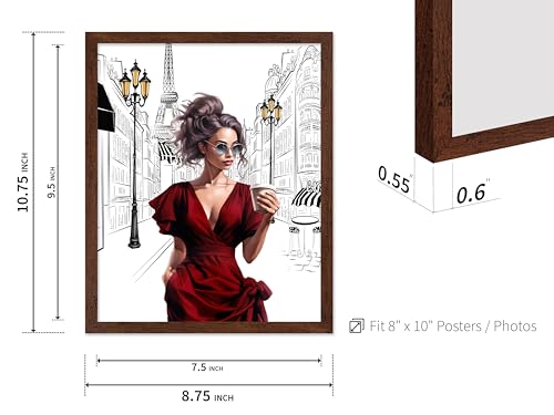 Image of Poster Master Lady in Red Print - Fashion Poster - Paris Designer Art - Modern Wall Design - Chic Gift for Women & Fashionista - Glam Decor for Bedroom or Girl's Room - 8x10 Brown Framed