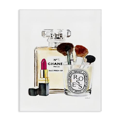 Image of Fashion Makeup Perfume Lipstick Still Life, 30 x 40 Inch Canvas Wall Art | Stupell Industries . By Amanda Greenwood . Ready to hang . Fashion inspired decor . Made in USA